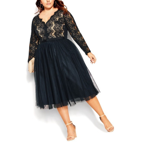 City Chic Rare Beauty Dress Lace Fit & Flare Black A Line Tulle XL Plus Size 22 - Picture 5 of 16